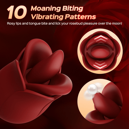 Hearteninghub ™ Rozi - Rose Biting-Mouth, Tongue Clit Stimulator with Tapping G-Spot Vibrator