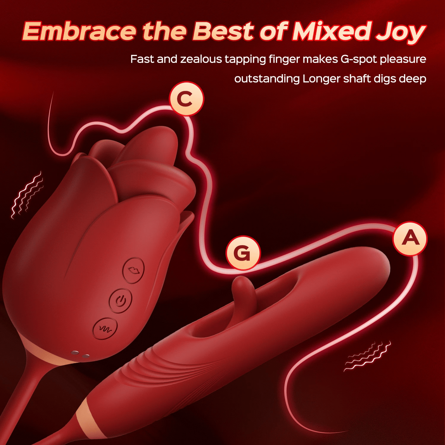 Hearteninghub ™ Rozi - Rose Biting-Mouth, Tongue Clit Stimulator with Tapping G-Spot Vibrator