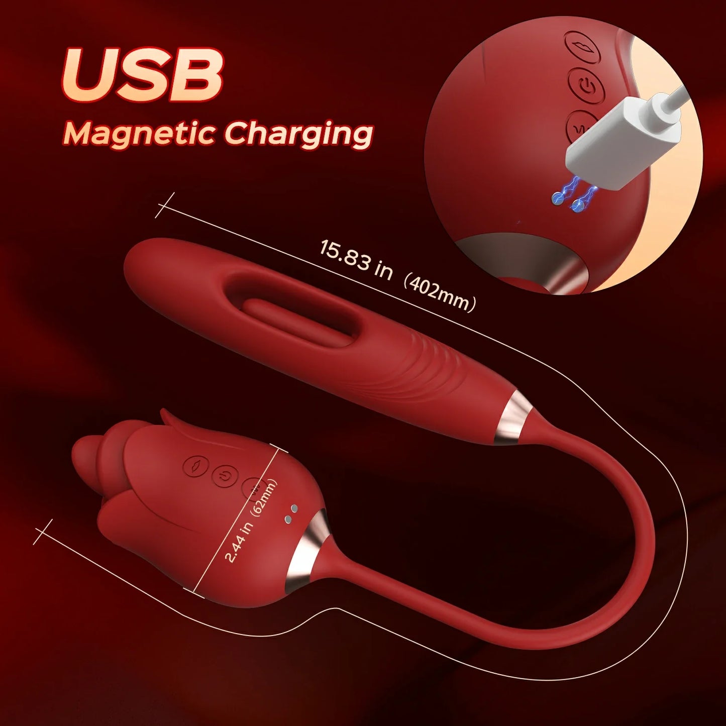 Hearteninghub ™ Rozi - Rose Biting-Mouth, Tongue Clit Stimulator with Tapping G-Spot Vibrator