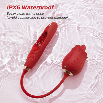 Hearteninghub ™ Rozi - Rose Biting-Mouth, Tongue Clit Stimulator with Tapping G-Spot Vibrator